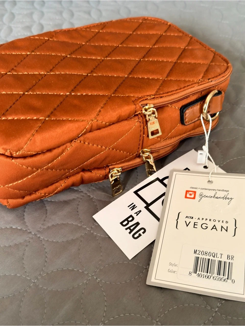Jen & Co Quilted Crossbody Bag in Rust